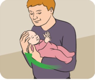 Baby is resting againsy chest. 