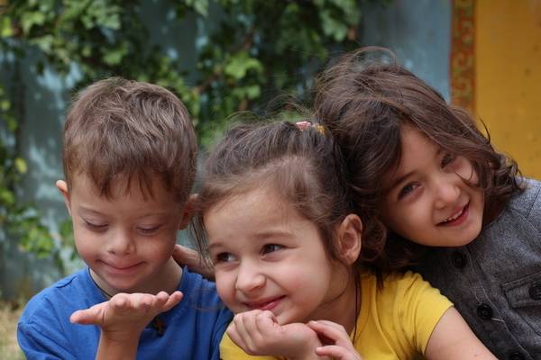 Children in the yard of the Kindergarten 2-4 years old
