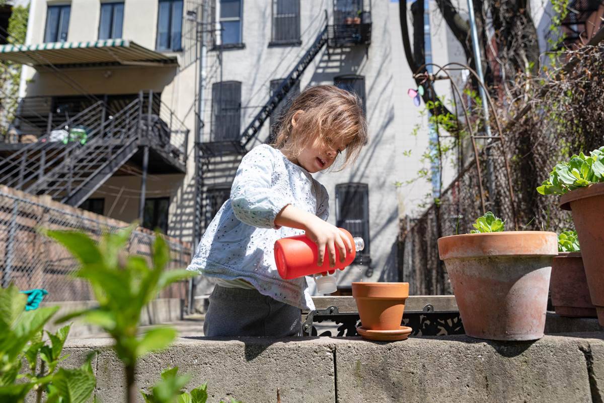 Free activities for kids like watering the plants.