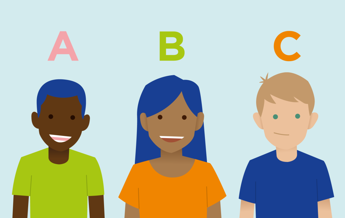 cartoon children standing under the letters A B C