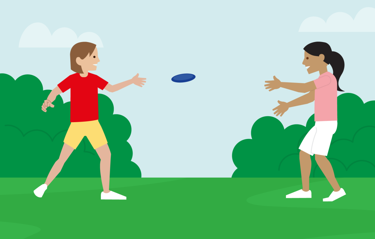 cartoon girls playing frisbee