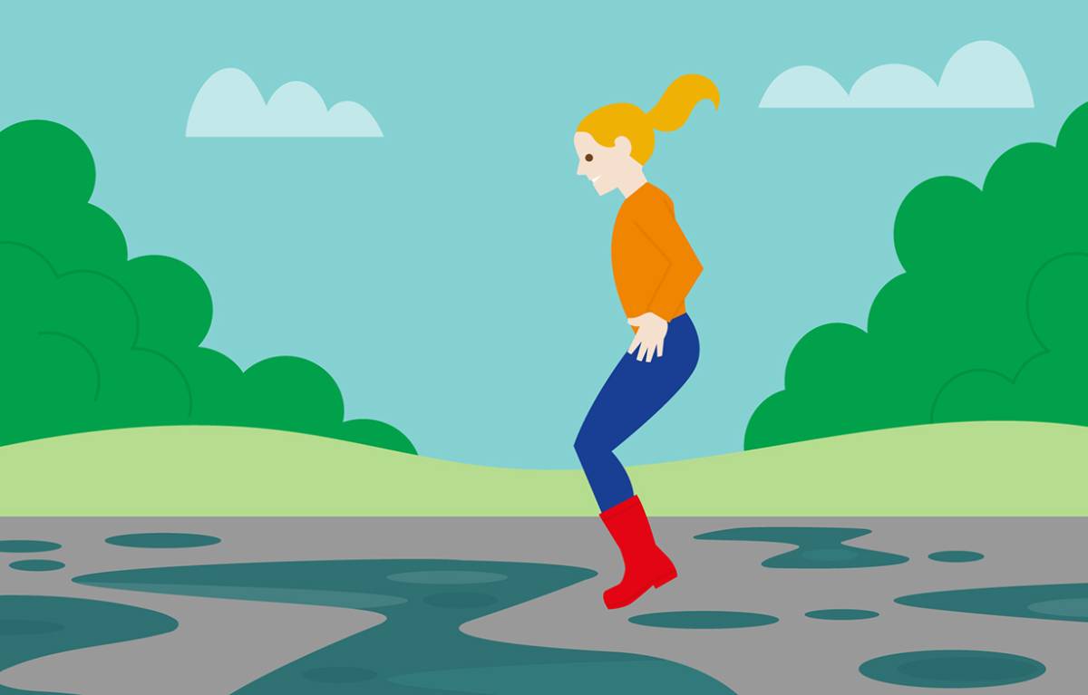 cartoon girl jumping into a puddle
