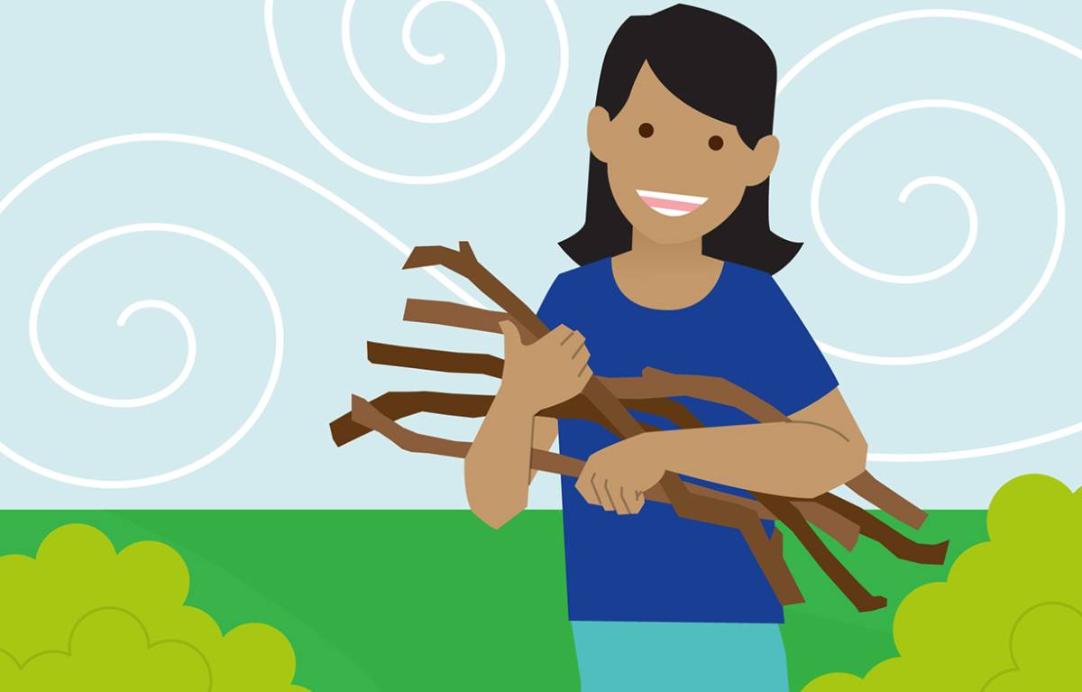cartoon girl holding sticks 
