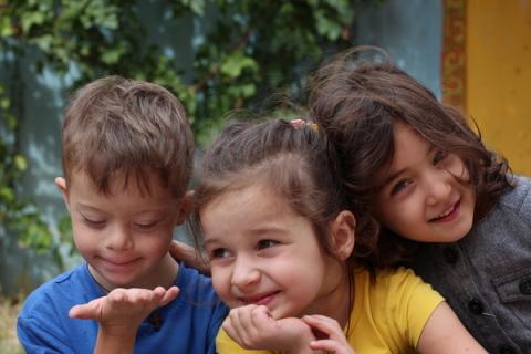 Children in the yard of the Kindergarten 2-4 years old