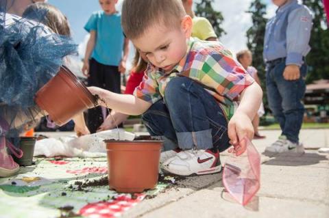 6 year old boy playing outside in a Preschool in Montenegro