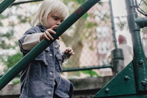 A child going up the stairs