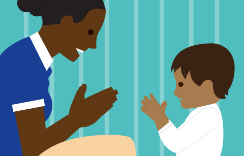 cartoon adult and baby clapping together