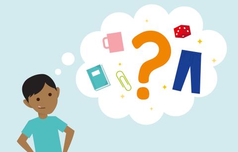 cartoon child guessing objects