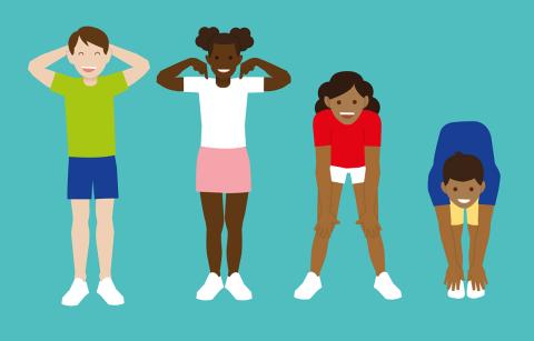 cartoon children dancing head shoulders knees and toes