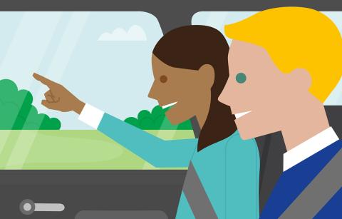 cartoon children playing i spy in the car