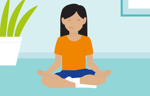 cartoon girl meditating