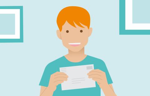 cartoon child holding a letter