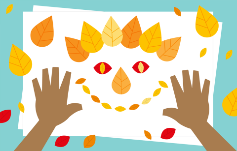 cartoon picture made out of leaves 