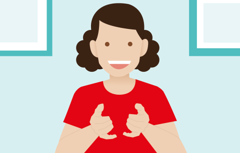 cartoon girl holding an imaginary object