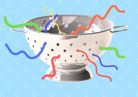 illustration of a colander with pipe cleaners
