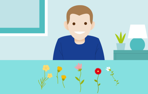 cartoon boy with flowers