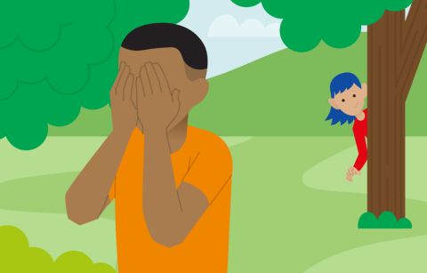 cartoon children playing hide and seek