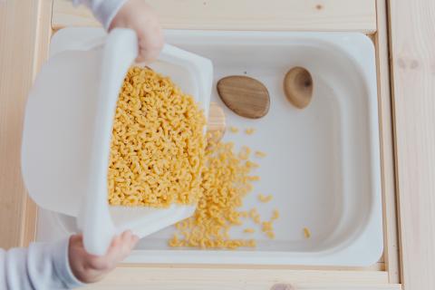 dry pasta filled into a box