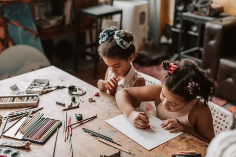 two girls drawing