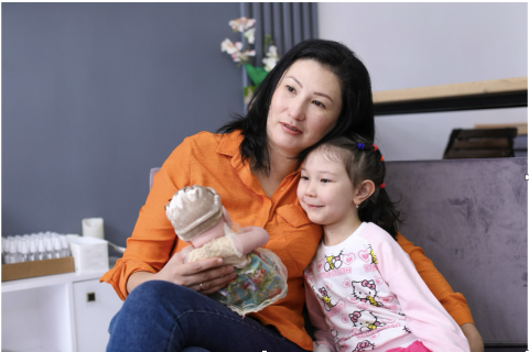 Unicefkg/Мама с дочерью играет в игру "Покажи расскажи"