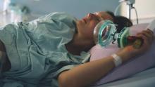 Woman using natural pain relief during labour